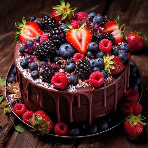 Premium Photo | A chocolate cake with strawberries and chocolate on top of it Chocolate Cake Pictures, Chocolate Cake With Strawberries, Strawberries And Chocolate, Cake With Strawberries, Paige Halliwell, Chocolate Strawberry Cake, Happy Birthday Wishes Cake, Elegant Birthday Cakes, Foodie Art