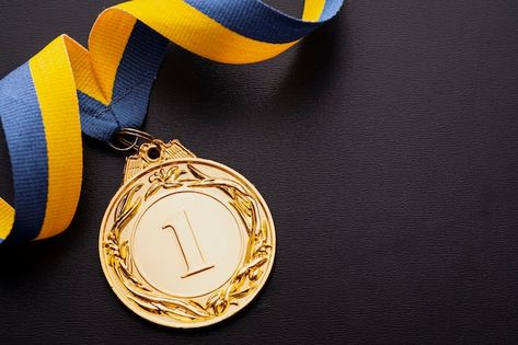 Champion or first placed winner gold med... | Premium Photo #Freepik #photo #champion #first-place #trophy #gold-medal Gold Medal Wallpaper, Heart Meanings Emoji, Approved Stamp, Visual Moodboard, Star Trophy, Sports Medals, Medical School Essentials, Powerpoint Background, Olympic Gold Medals