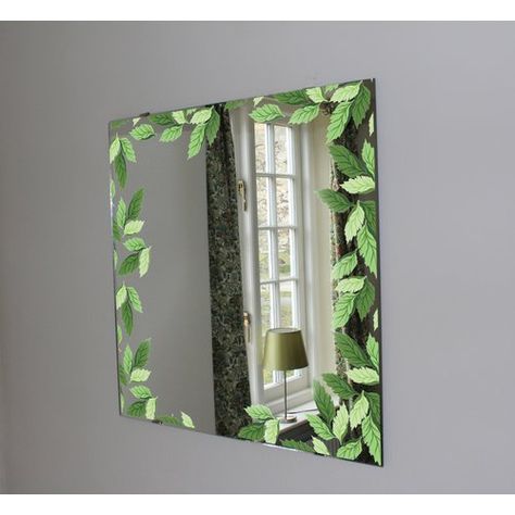 Artemi Seamless Leaf Accent Mirror Bay Isle Home Size: 124cm H x 124cm W Painted Circle Mirror, Painting On Mirrors Ideas, Painting On Mirrors Aesthetic, Diy Mirror Painting Ideas, Mirror Wall Painting, Mirror Painting Ideas Art, Things To Paint On Mirrors, Mirror Frame Painting Ideas, Painting On Mirror