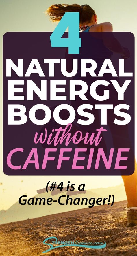 woman running with 4 natural energy boosters without caffeine (#4 is a game-changer!) text overlay How To Increase Energy Naturally, Natural Ways To Get Energy, Increasing Energy Levels, Natural Ways To Increase Energy, Energy Without Caffeine, Natural Energy Booster Remedies, Instant Energy Boosters, No Energy Remedies, Natural Ways To Boost Energy