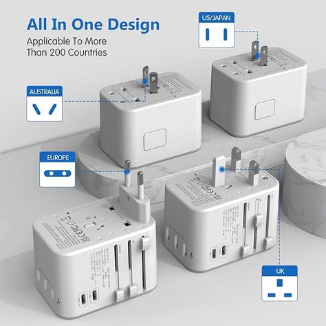 Amazon.com: Universal Travel Adapter,Redagod International Plug Adapter with 3 USB A 2 USB C Ports Max 6A 30W, All-in-one Worldwide Wall Travel Charger for Europe UK AUS Asia Japan Covers 200+Countries : Everything Else Universal Travel Adapter, Travel Charger, Travel Adapter, Adapter Plug, One Design, All In One, Japan, Wall, Travel