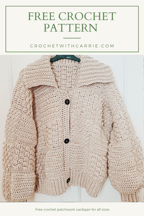 Cardigans Crochet Patterns Free, Crochet Bottoms Free Patterns, Crochet Patch Sweater Pattern Free, Free Crochet Pattern Sweaters & Cardigans, Super Chunky Crochet Cardigan Pattern Free, Crochet Patch Sweater, Crochet Cardigan Buttons, Crochet Patch Work Sweater, Cute Crochet Cardigan Patterns