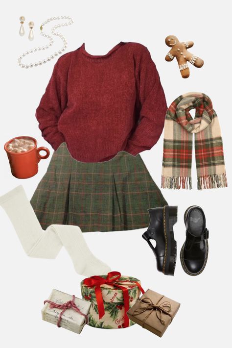 Red Christmas Outfit Aesthetic, Vintage Christmas Outfit Aesthetic, 90s Christmas Outfit, Christmassy Outfits, Christmas Clothes Aesthetic, Vintage Christmas Outfits, Vintage Christmas Outfit, Christmas Outfit Ideas For Women Party, Christmas Shopping Outfit