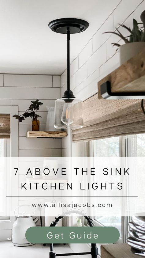 Easy Update: Swap out that kitchen light! Here are my favorite above the sink pendant fixtures for a simple but impactful home project! Short Kitchen Pendant Lights, Over The Sink Pendant Lighting Kitchen, Counter Lights Kitchen, Light Fixture Over Kitchen Sink Window, Colored Pendant Lights Kitchen, Light Above Window In Kitchen, Over The Sink Lights, Kitchen Pendants Over Sink, Kitchen Lighting Fixtures Farmhouse