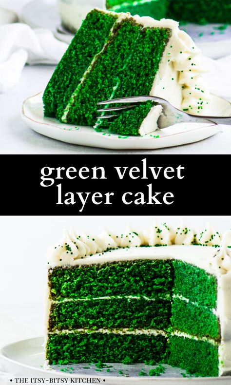 Red And Green Cake, Green Velvet Cake, Christmas Month, Green Foods, Bolo Red Velvet, Velvet Cake Recipes, Birthday Cake Decorating Ideas, Green Cake, Festive Desserts