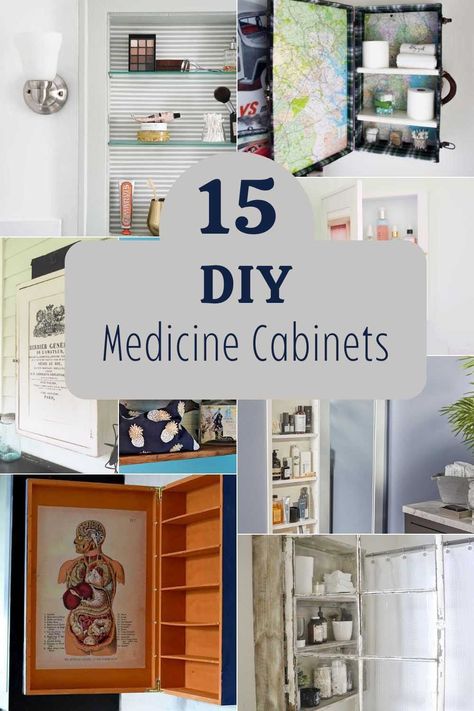 15 unique DIY medicine cabinet ideas for when you want something other than the run-of-the-mill for your bathroom or are on a tight budget. You are bound to find the right DIY bathroom cupboard here for you. Medicine Cabinet Antique, Medicine Cabinet Plans Diy, Medicine Cabinet Ideas Diy, Bathroom Medicine Cabinet Ideas Recessed, Old Medicine Cabinet Makeover, Diy Bathroom Medicine Cabinet, Diy Craft Cabinet, Medicine Cabinet Redo, In Wall Medicine Cabinet