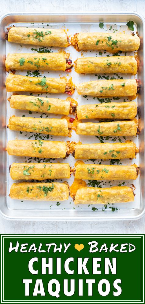 Gluten Free Taquitos Chicken, Chicken And Black Bean Taquitos, Taquitos Dinner Ideas, Taquitos Chicken Healthy, Mexican Make Ahead Recipes, Gluten Free Cinco De Mayo Food, Healthy Chicken Appetizers, Easy Mexican Dishes For Potluck, Mini Taquitos Appetizers