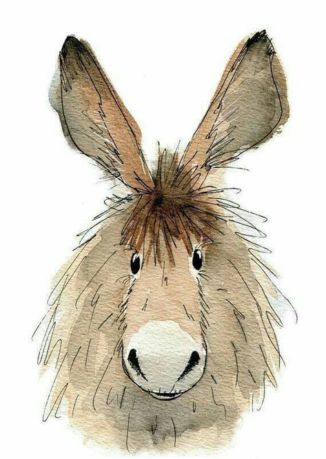 Donkey Art, The Donkey, Happy Paintings, Arte Animal, Watercolor Inspiration, Watercolor Animals, A Drawing, Whimsical Art, 귀여운 동물