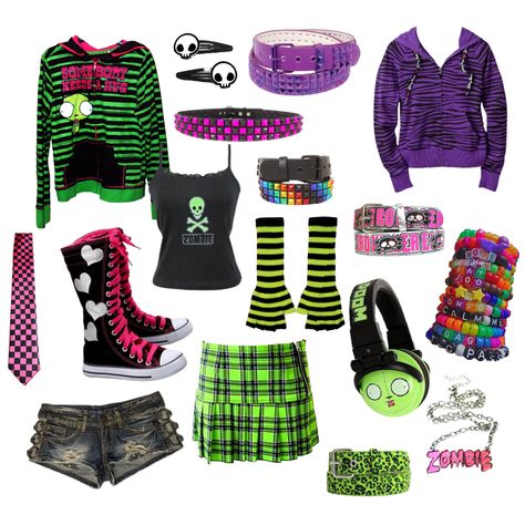 Scene kid gir leopard print alternative green pink purple Purple Scene Outfits, Scene Fits, Scene Clothes, Scene Clothing, Alt Fits, Emo Fits, Emo Clothes, Scene Style, Scene Core