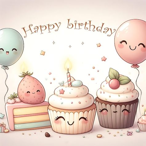 Photo birthday card with balloons and cu... | Premium Photo #Freepik #photo Cute Happy Birthday Drawings, Birthday Card Photo, Birthday Illustrations, Happy Birthday Christmas, Happy Bday Wishes, Cute Happy Birthday Wishes, Birthday Gift Picture, Cupcakes Cute, Happy Birthday Cute