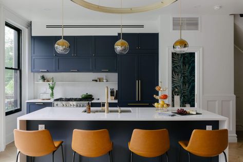 Brownstone Boys, Nyc Brownstone, Hanstone Quartz, Cozy Scandinavian, Parlor Floor, Quartz Backsplash, Scandinavian Kitchen Design, Brooklyn Brownstone, Interior Shutters