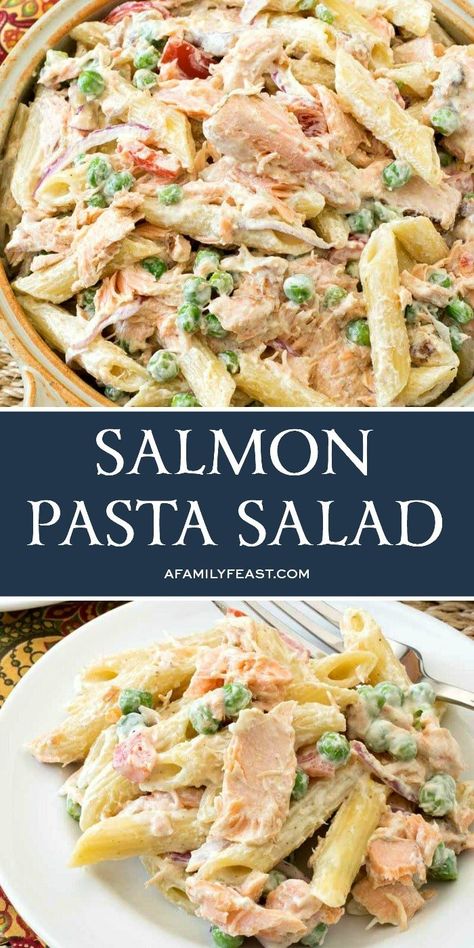 Salmon Pasta Salad Recipes, Salmon Pasta Salad, Pasta Salad Salmon, Delicious Pasta Salad, Salmon Pasta Recipes, Canned Salmon Recipes, Salmon Salad Recipes, Cold Pasta Salad, Salmon Pasta