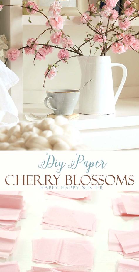 Paper flowers diy tutorial using tissue paper. Easy to make cherry blossoms that you attach to a real branch. These flowers are beautiful for your home. Spring Paper Flowers, Diy Paper Flowers Tutorial, Diy Frühling, Diy Fleur, Diy Flores, Diy Shows, Fleurs Diy, Diy Papier, How To Make Paper Flowers