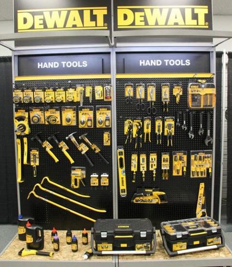 Diy Cordless Tool Storage, Cordless Tool Storage, Building Materials Architecture, Warehouse Showroom, Interior Design Presentation Boards, Retail Store Interior Design, Tool Storage Diy, Dewalt Tools, Retail Store Interior