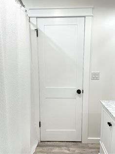 Flat Panel Door Makeover Updating Door Frames, Faux Panel Door, Interior Door Redo Diy, Updating Old Doors Bedroom, Adding Paneling To Doors, Redo Flat Door, Flat Door Upgrade, Flat Panel Door Update, Upgrading Flat Panel Doors