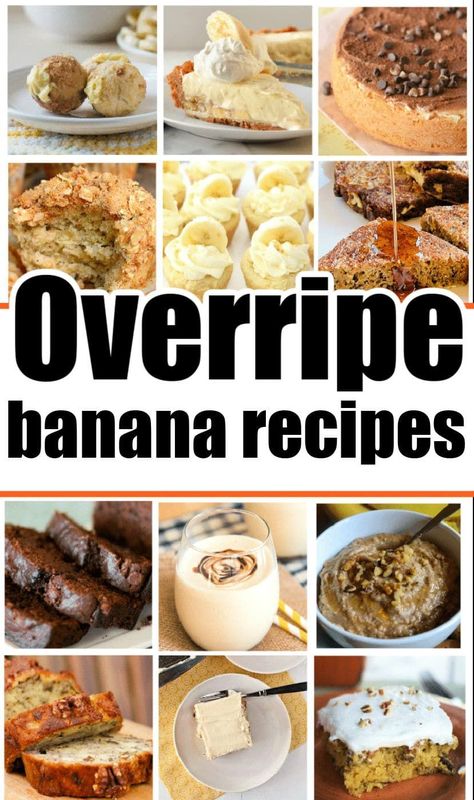 Overripe Banana Recipes are here!! Cake, muffins, smoothies and all to make with bananas. #bananas #bananarecipe #ripebananarecipes Recipes For Old Bananas, Ripe Banana Recipes Healthy, Overripe Banana Recipes, Ripe Banana Recipes, Banana Bread Muffins Easy, Healthy Banana Recipes, Banana Recipes Easy, Brown Bananas, Banana Recipes Overripe