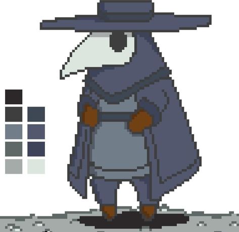 Pixel Plague Doctor, Plague Doctor Pixel Art, Crow Mask, Plague Doctors, Green Gang, 8bit Art, Pixel Art Characters, Hama Bead, Pixel Art Grid