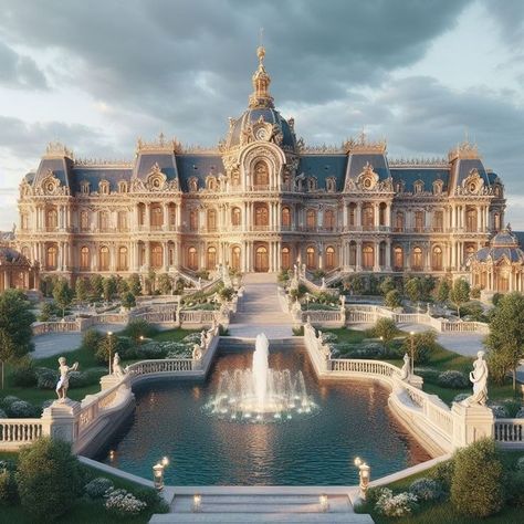 Palace Design Exterior, Fantasy Mansion Art, Royal Palace Exterior, Park Architecture, Castle Exterior, Castle House Design, Palace Architecture, Luxury Mansions Interior, Mansion Exterior