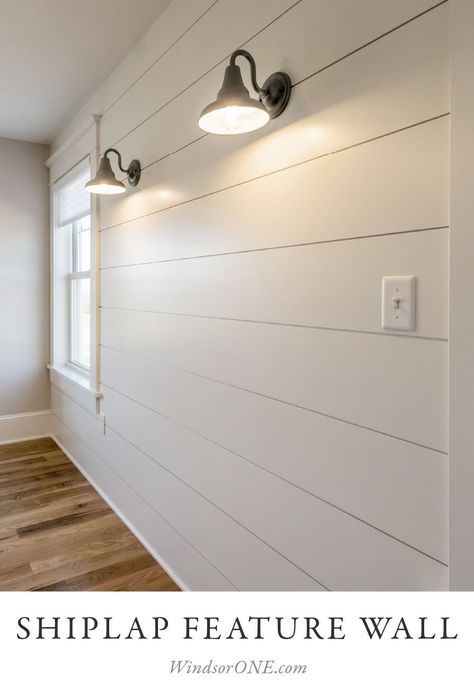 Classical Craftsman Molding, Shiplap Bedroom, Shiplap Feature Wall, Rustic Stairs, Shiplap Wall Diy, Feature Wall Bedroom, Building And Construction, White Shiplap Wall, Shiplap Accent Wall