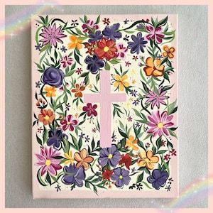 How To Paint A Cross On Canvas, Christian Inspired Paintings, Hand Painted Items, Canvas Painting For Mom, Scripture Paintings On Canvas, Painting Bible Cover, Cross Painting Ideas, Cross Paintings On Canvas, Christian Painting Ideas On Canvas