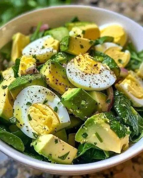 Stanley Tucci Recipes 🌭🥩 | 🥑🥚 AVOCADO AND SPINACH EGG SALAD: A NUTRITIOUS AND CREAMY DELIGHT 🥑🥚 | Facebook Spinach Egg Salad, Avocado And Spinach, Recipes Avocado, Gordon Ramsay Recipe, Healthy Avocado, Spinach Egg, Egg Salad Recipe, Fresh Spinach, Healthy Food Dishes