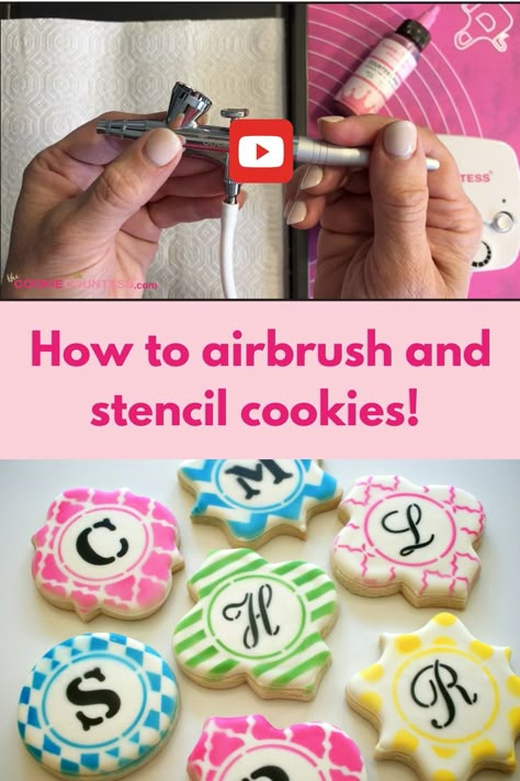 Airbrush Royal Icing Cookies, Air Brush Cookies Royal Icing, How To Airbrush Cookies, Airbrush Cookies Tutorials, Airbrush Cakes Beginner, Air Brushing Cookies, Airbrushed Cookies Decorated, Air Brushed Cookies, Air Brush Cookies