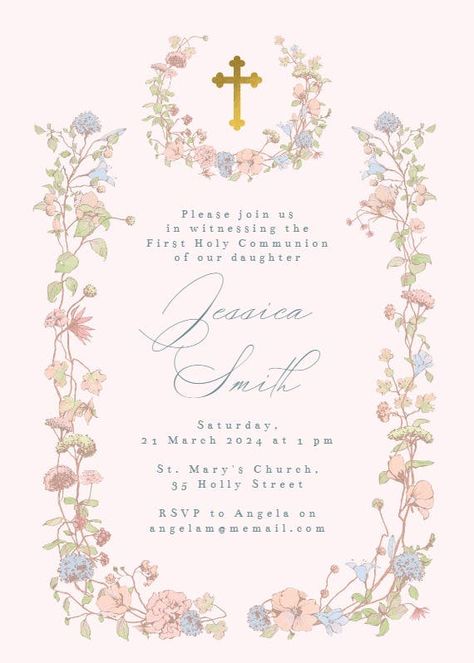 Communion Invitations Girl, Confirmation Invitations, Holy Communion Invitations, First Communion Invitations, Greetings Island, Memorial Cards, Communion Invitations, Create Your Own Invitations, Invitation Card Design