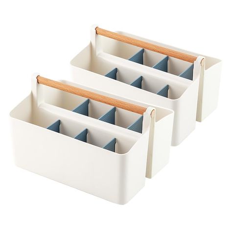 PRICES MAY VARY. Count: 2 pcs, blue dividers and white body. Thickened Plastic PP with a Wood Handle: （Single）The basket measures 9.8" x 7.1" x 5.9" (25 x 18 x 15 cm) and weighs 0.9 lbs (408 g), non toxic. The container with a beech wood handle so it can be carried easily to where you need it. Multiple Use: storage options including crafts, art supplies, colored pencils, markers, scrapbook supplies, photo storage, as well as for makeup brushes, cosmetics, eyelash curlers, lipstick, blush, blende Art Supply Cart Organization, Divided Basket, Art Supply Storage, Art Caddy, Markers Art, Lipstick Blush, Art Supplies Storage, Spray Hair, Caddy Organizer