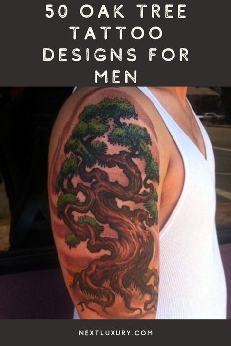 Oak Tree Tattoo Sleeve, Oak Tree Tattoo Designs, Maple Tree Tattoos, Tree Tattoo Meaning, Tree Sleeve Tattoo, Meaningful Tattoos For Men, Tree Tattoo Arm, Tree Tattoo Men, Oak Tree Tattoo