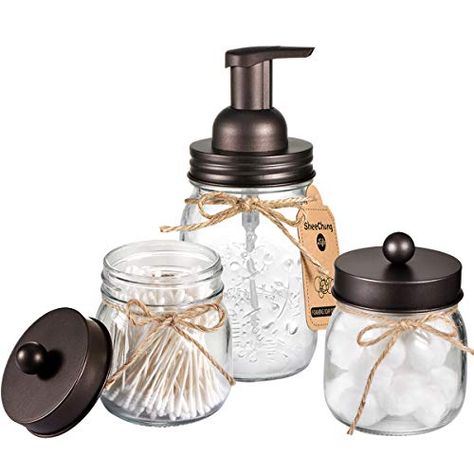 Mason Jar Foaming Hand Soap Dispenser and Qtip Holder Set #rustic #rustichomedecor #rusticdecor #bathroomdecor #affiliate