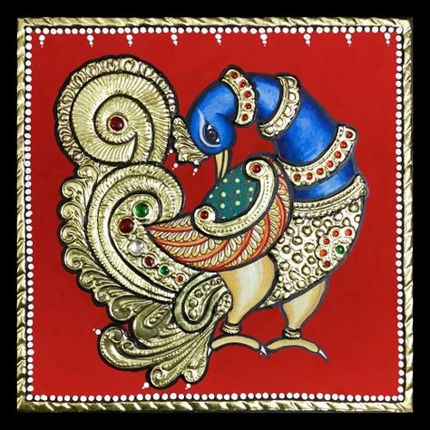 Tanjore Fabric Painting Peacock, Tanjore Peacock Painting, Tanjore Painting Tutorial, Small Tanjore Painting, Tanjore Painting Sketches Peacock, Tanjore Painting Sketches, Tanjore Painting On Fabric, Tanjore Jewellery, Tanjore Sketches