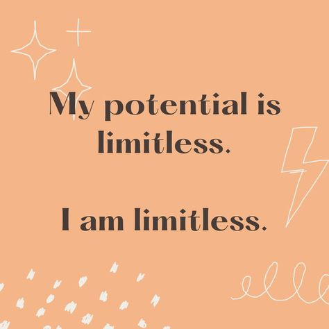 A orange background with the text overlay, "My potential is limitless. I am limitless." College Affirmations Aesthetic, I Am Smart Affirmation Aesthetic, Piano Affirmations, Smart Affirmations Aesthetic, Fame And Legacy Affirmation, Audition Affirmations, Successful Artist Affirmations, I Am Organized Affirmation, I Am Wealthy Affirmations