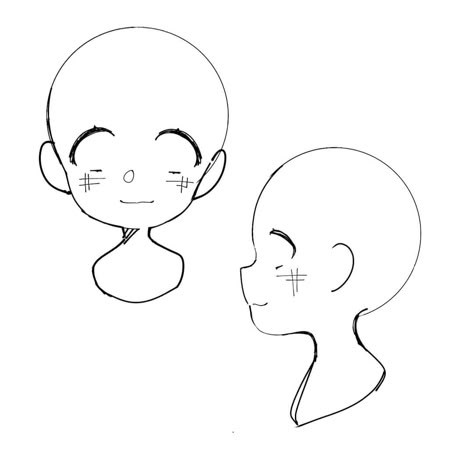 Anime Base Head Pose, Chibi Side Profile Reference, Anime Head Template, Drawing Base Head, Head Base Sketch, Anime Head Base, Head Drawing Base, Chibi Side Profile, Body Trace