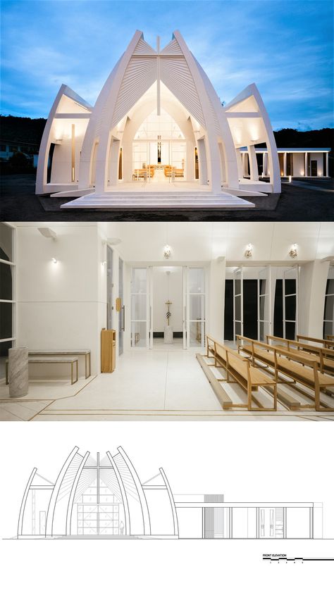 Mary Help of Christian Church | Juti architects #arch2o #architecture #design #church #religious #interior #elevation Ecumenical Chapel Design, Chapel Design Ideas, Chapels Architecture, Chapel Design Architecture, Mosoleum Design, Small Church Design, Ecumenical Chapel, Church Exterior Design, Modern Church Architecture