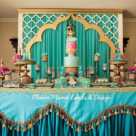 A whole new world A dazzling place I never knew But when I'm way up here, it's crystal clear That now I'm in a whole new world with you. A magical event brought to you by: Design/coordination: @mirrormirrordesigns Cake: @rafispastry Desserts: @chocolate_favors_pops @embellishedsweets Flowers: @petalsla Photo: @renezadoriphotography Video: @kameraproductions #setdesign #movieset #birthdayideas #desserts #desserttable #inspiringideas #inspiration #cakepops #eventplanner #eventdesign #l... Princess Jasmine Party, Arabian Party, Aladdin Birthday Party, Princess Jasmine Birthday Party, Arabian Nights Party, Aladdin Party, Princess Jasmine Birthday, Jasmine Party, Moroccan Party