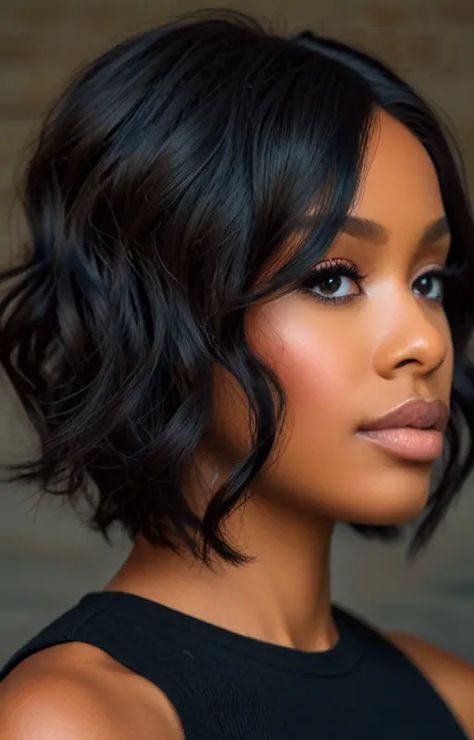 Default short hairstyles for black wavy hair 2 1 Different Bob Styles For Black Women, Short Bobs Haircuts For Black Women, Black Hairstyles Bob Mid Length, Short Bob With Bangs Black Women, Short Bob With Waves, Middle Part Short Hairstyles, Formal Short Hairstyle Women, Long Weave Hairstyles For Black Women, Beach Wave Bob Black Women