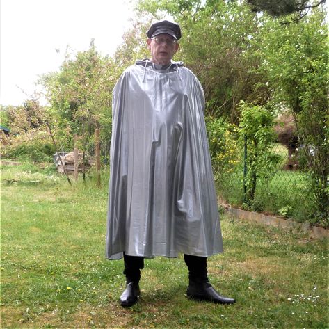 Silver Cape, Mens Cape, Rain Cape, Academic Dress, Rain Jacket, Cape, Vinyl, Silver