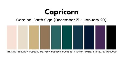 Zodiac Sign Colors Palette Capricorn, Zodiac Color Palette Capricorn, Capricorn Colors Palette, Capricorn Colour Palette, Capricorn Aesthetic Clothes, Capricorn Venus Makeup, Capricorn Colours, Capricorn Color Palette, Capricorn Colors