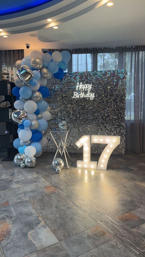 Mama Mia 18th Birthday, Mama Mia Birthday Party Decorations, Dancing Queen Birthday Decorations, Blue Party Decorations For Women, Blue Sweet 16 Backdrop, Blue Aesthetic Birthday Decor, Aesthetic Birthday Party Themes Blue, Blue 13th Birthday Party Ideas, Birthday Party Blue Aesthetic