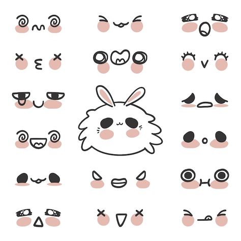 Premium Vector | Face expression isolated icons Kawaii Face Expressions, Chibi Facial Expressions Kawaii Faces, Cute Face Expressions Drawing, Cute Chibi Expressions, Kawaii Facial Expressions, Expression Illustration Face, Cute Facial Expressions Drawing, Kawaii Expressions Faces, Chibi Expression Reference