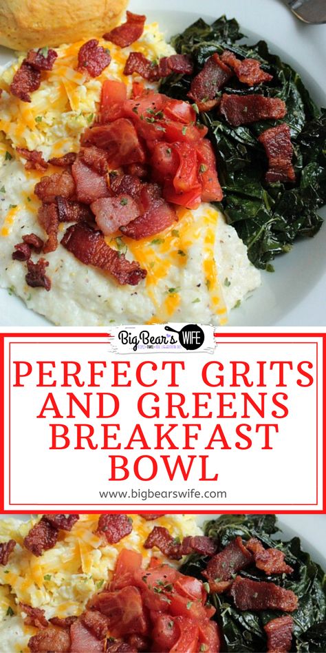 Greens Breakfast, Grits And Greens, Grits Breakfast, Green Breakfast, Southern Breakfast, Grits Recipe, Cheese Grits, Corner Kitchen, Unhealthy Diet