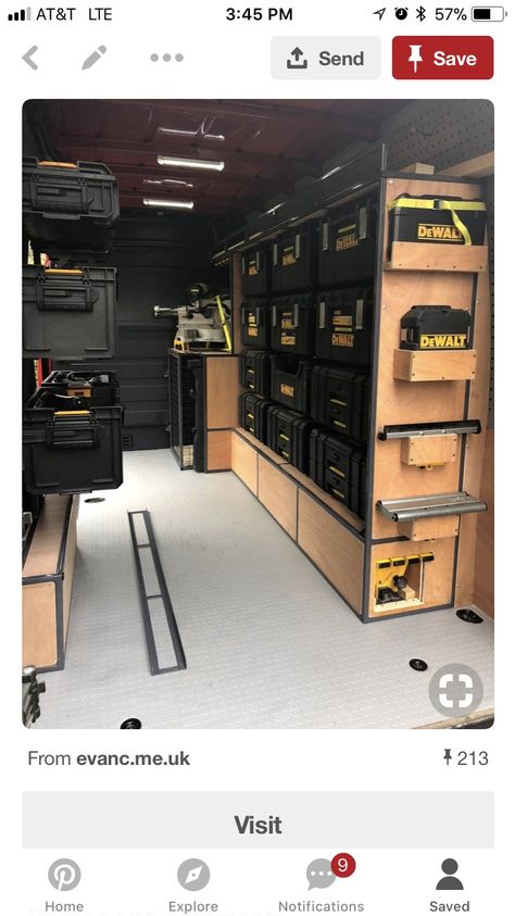 Dewalt Van Racking, Workvan Setup, Van Tool Storage Ideas, Van Storage Ideas Tools, Work Van Storage Ideas, Van Racking Ideas, Work Truck Organization, Work Truck Storage, Van Racking Systems