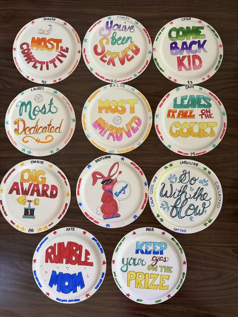 Paper Plate Awards For Runners, Paper Plate Awards For Cross Country, Funny Paper Plate Awards, Paper Plate Awards Cheer, Paper Plate Awards Soccer, Volleyball Paper Plate Awards, Tennis Awards, Volleyball Awards, Paper Plate Awards