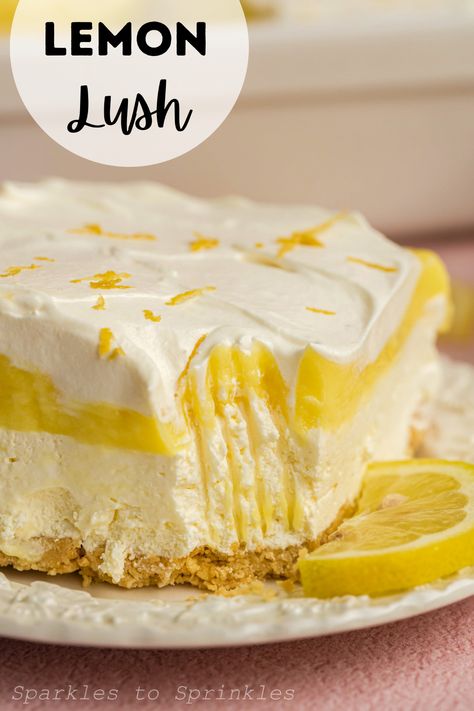 Lemon Lush is the perfect dessert to enjoy on a hot summer day or served as an Easter dessert! It is light and fresh and an instant favorite. With the golden Oreo crust, lemon cream cheese mixture, lemon pudding, and lemon whipped cream you will be in lemon dessert heaven! Lemon Oreos Recipes, Lemon Oreo Recipes, Lemon Lush Dessert With Golden Oreos, Lemon Easter Dessert, Lemon Bisque Dessert, Lemon Pretzel Dessert, Light Lemon Desserts, Lemon Oreo Dessert, Dessert Lasagnas