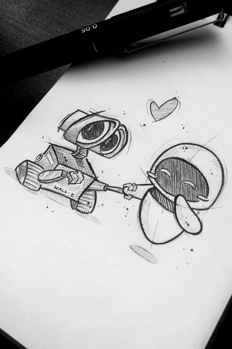 Walle Y Eva, Easy Pencil Drawings, Disney Character Drawings, Easy Disney Drawings, Drawings For Boyfriend, Disney Drawings Sketches, Sweet Drawings, Men Tattoos, Couple Drawing