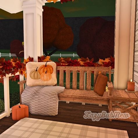 Bloxburg Bloxburg Fall House, Living Room Bloxburg, Fall Houses Exterior, Room Bloxburg, Fall Room Ideas, Fall Decal, Minimalist Bloxburg, Halloween Living Room, Fall House