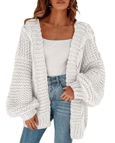 PRICES MAY VARY. Material: This open front cardigan sweater is formed from chunky knits, keeping your body warm all day. Features: Loose Fit, Open Front, Long Sleeve, Chunky Knit, Soft & Stretchy, Oversized Cardigan Sweater Pair with: Slouchy coats easily match with leggings, jeans, shorts and skirts. Easily complete a trendy look. Enable you look modest and elegant. Occasion: With exquisite details, this chic warm sweaters are perfect for party, school, office, dating and other occasions. Garme How To Style A Cardigan, Chunky Sweater Cardigan, Chunky Cable Knit Sweater, Cable Knit Sweater Cardigan, Oversized Sweater Cardigan, Oversized Knit Cardigan, Outwear Coat, Chunky Cardigan, Drape Cardigan