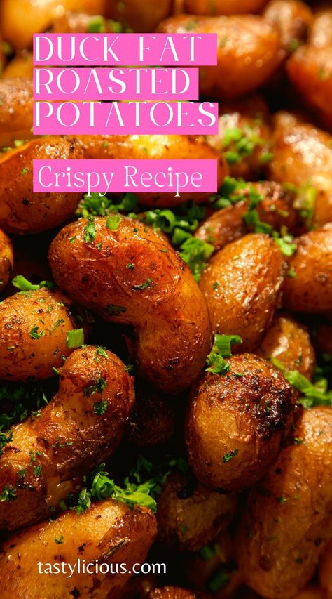 Roasted Duck Fat Potatoes Recipe | duck fat potatoes recipes | duck fat potatoes air fryer | Duck Fat Roasted Potatoes | Duck Fat-Roasted Potatoes Recipe | How to roast potatoes in duck fat | best duck fat roasted potatoes | Duck-fat potatoes Duck Fat Roast Potatoes, Duck Fat Potatoes Recipes, Duck Fat Recipes, Air Fryer Duck, Duck Fat Roasted Potatoes, How To Roast Potatoes, Duck Fat Potatoes, Potatoes Air Fryer, Fingerling Potatoes Recipes