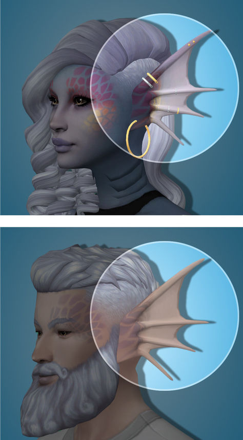 These Siren Ears by tekri are the perfect CC for any mermaid build. Add these into your next TS4 session and you'll have plenty of fun in CAS building your your merman or merwoman! Totally maxis match too Ts4 Mermaid Tail Cc, Sims 4 Maxis Match Cc Mermaid, Sims 4 Mermaid Cc Ears, Merman Cc Sims 4, Maxis Match Mermaid Cc, Sims 4 Mermaid Cc Tail Male, Sims 4 Cc Mermaid Mod, Sims 4 Mermaid Cc Scales, Sims 4 Cc Maxis Match Occult