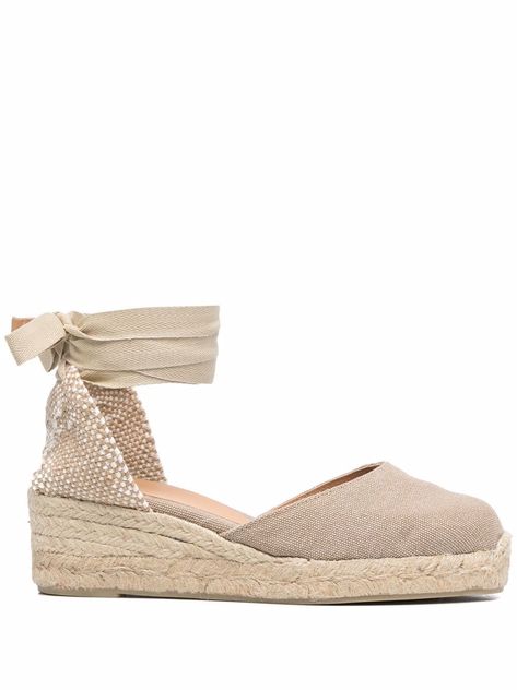 Sand lace-up wedge espadrilles from Castañer featuring round toe, lace-up detailing, branded insole and wedge heel. This item is in size 39 and the color is Beige Castaner Espadrilles, Tan Espadrilles, Heeled Espadrilles, Online Closet, Wedge Espadrilles, Women's Espadrilles, Espadrilles Platform, Lace Up Wedges, Design Bedroom